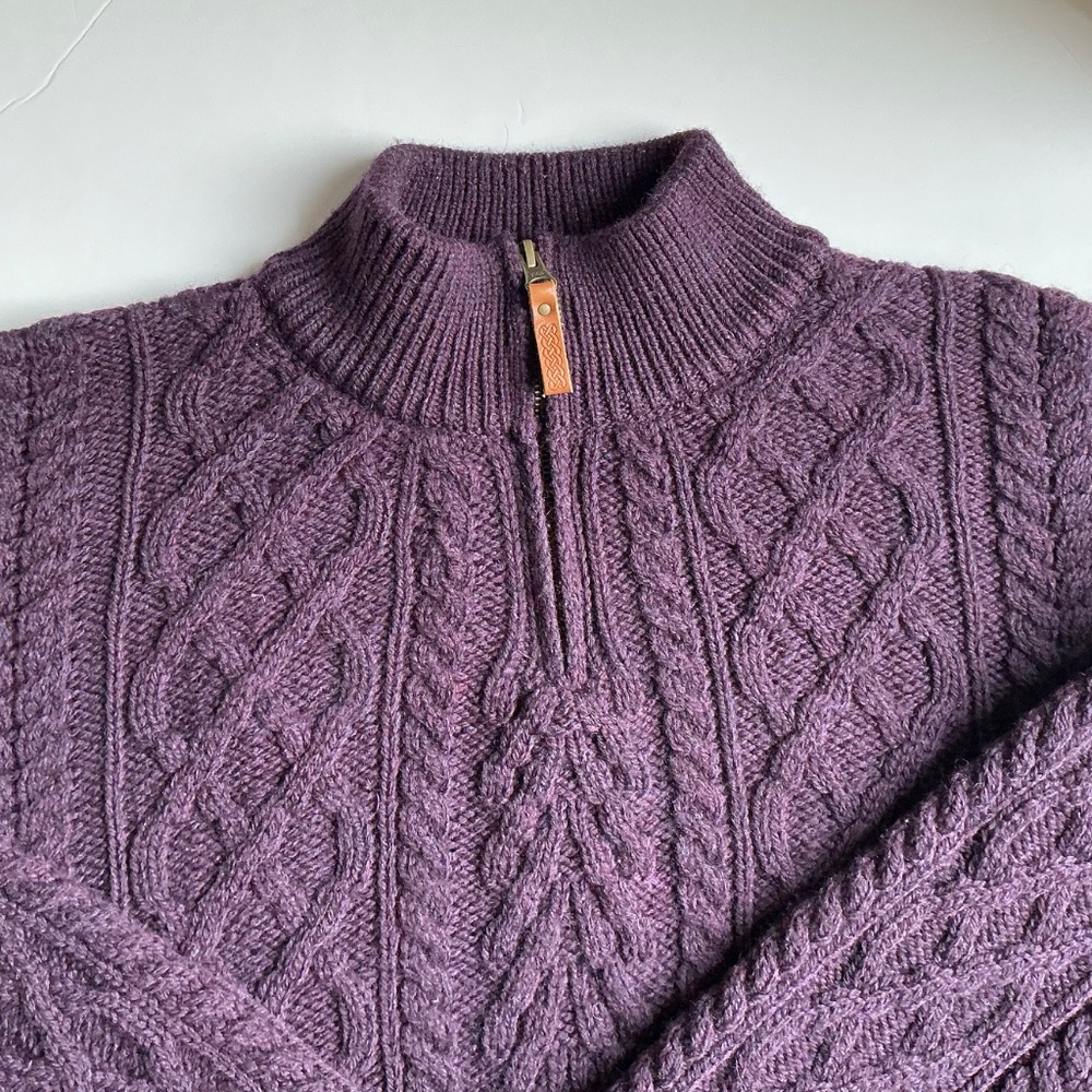Aran Crafts aubergine Color 1/4 zip Merino wool pullover Sz M made Ireland 🇮🇪 - Picture 7 of 9